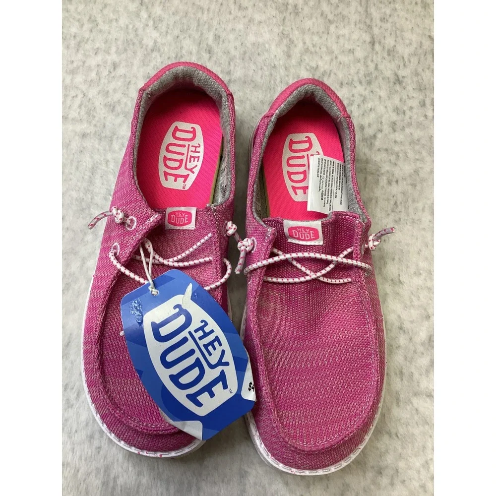 Hey Dude Wendy Youth Sport Mesh Bright Pink Slip On Loafers 40449-6WX Size YT4